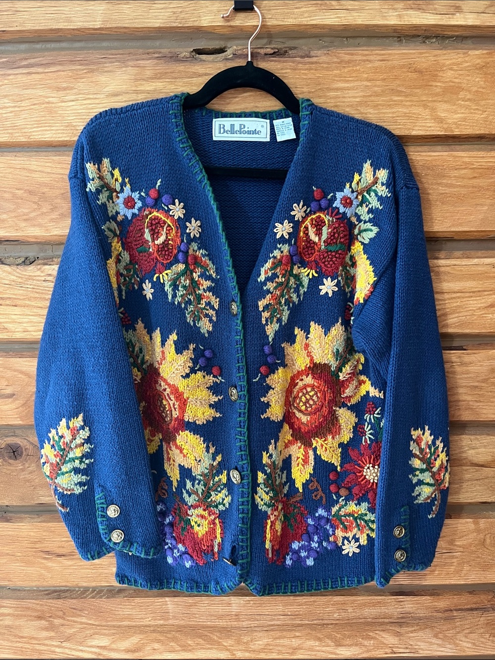 Belle Pointe Vintage Navy Floral Embroidered Cardigan Sweater